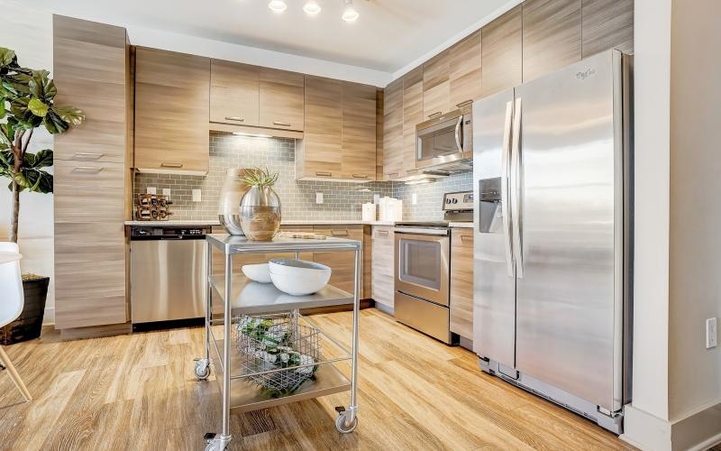 a kitchen with stainless steel appliances