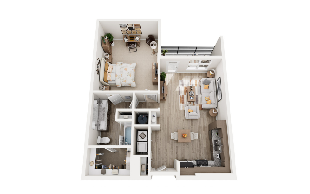 One H - 1 bedroom floorplan layout with 1 bathroom and 903 square feet (3D)